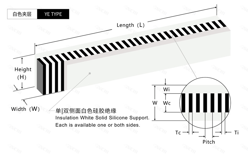 白色夹层 Silicone Rubber Zebra Inter-Connector YE Type工程设计图